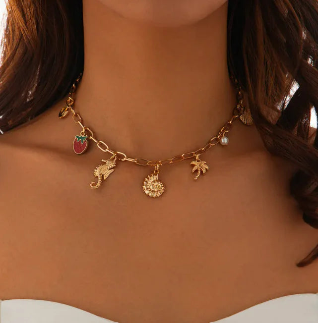 Alloy Strawberry Flower Necklace