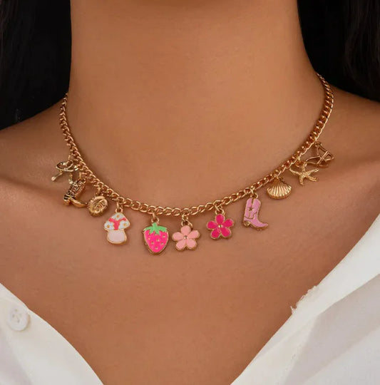 Alloy Strawberry Flower Necklace